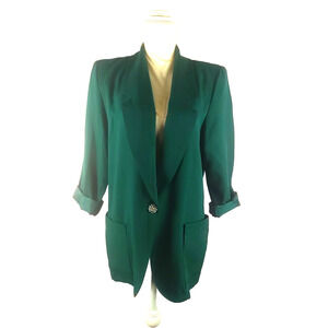 Requirements Women's Blazer Sz 10 Vintage Made In USA Green Gold Button Repaired